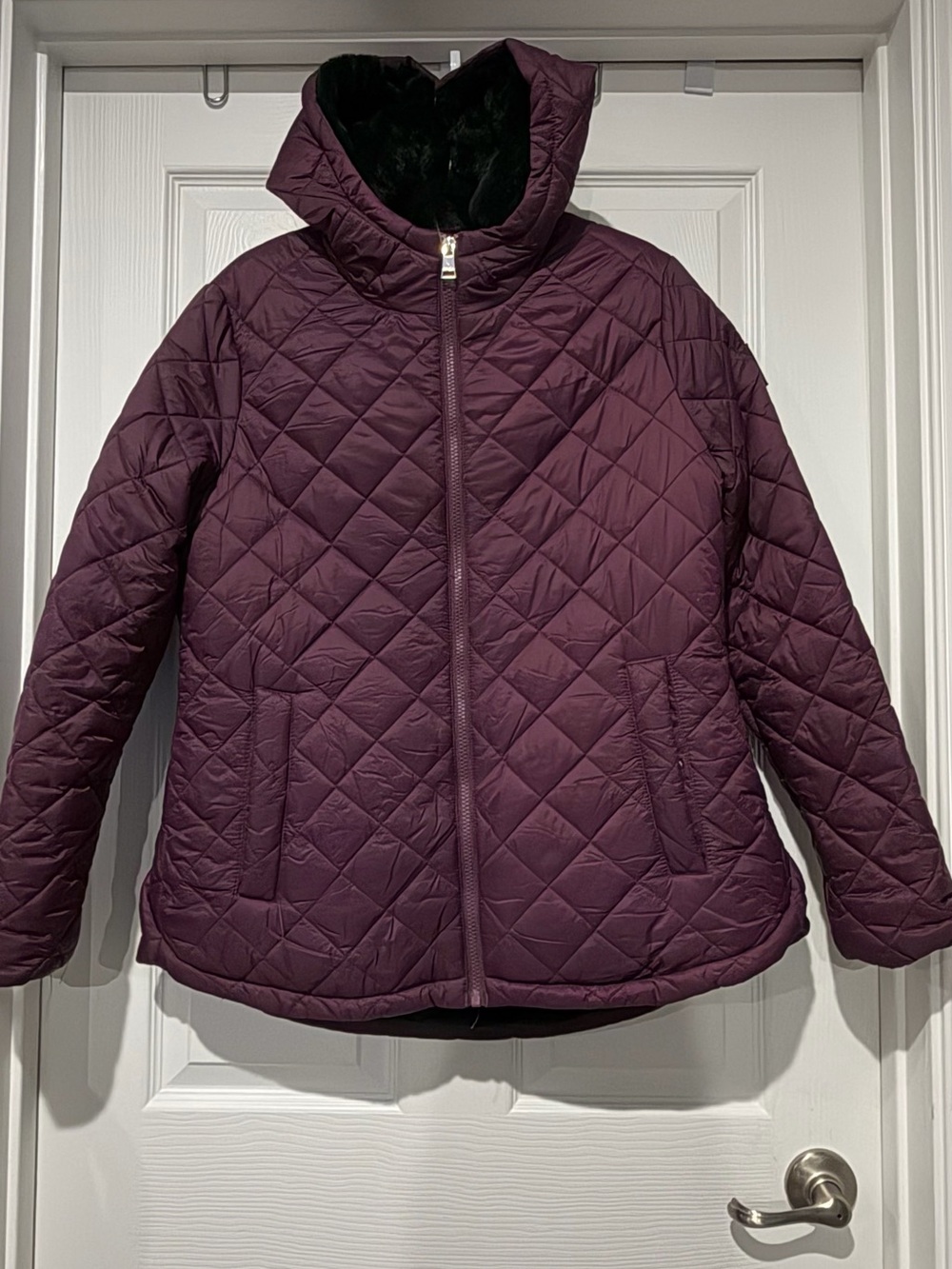 Bebe Sports Large Quilted Hooded Jacket - Deep Plum